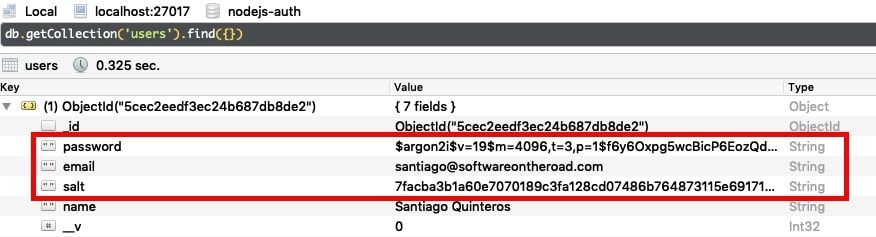 User record - Database MongoDB