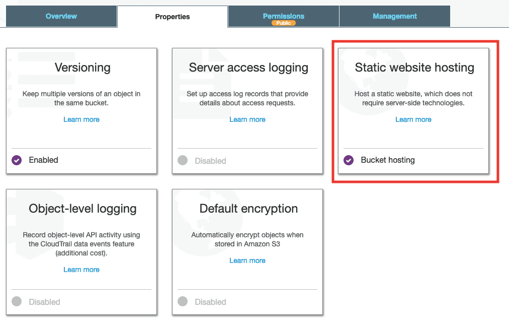 Step 3 - AWS S3 Bucket properties