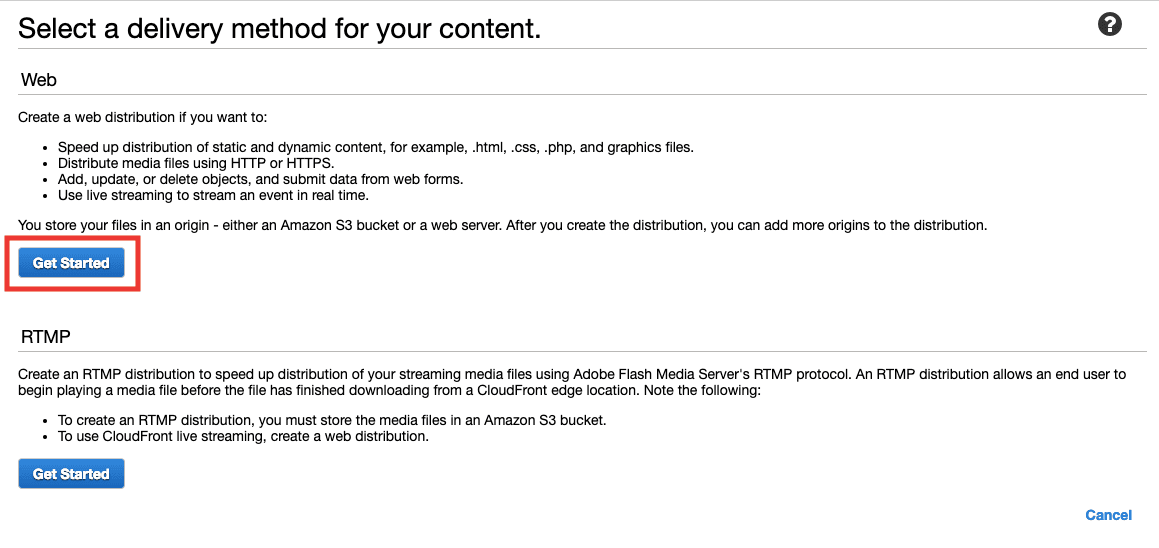 Step 8 - Select create web distribution