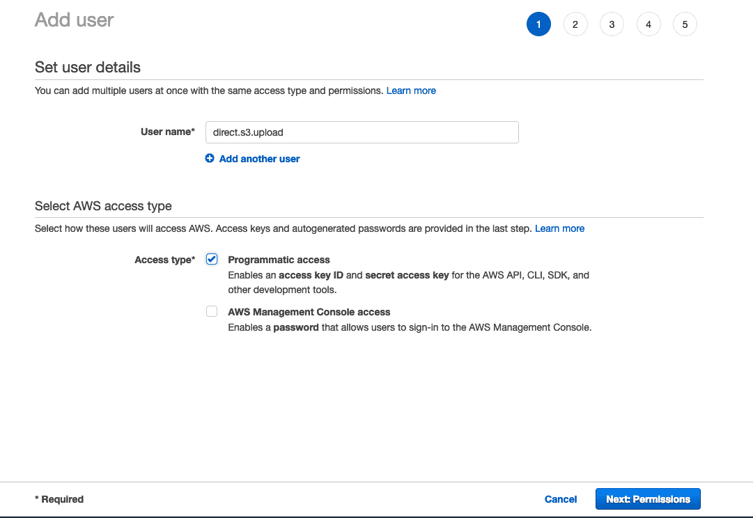 Creating AWS user with programatic access