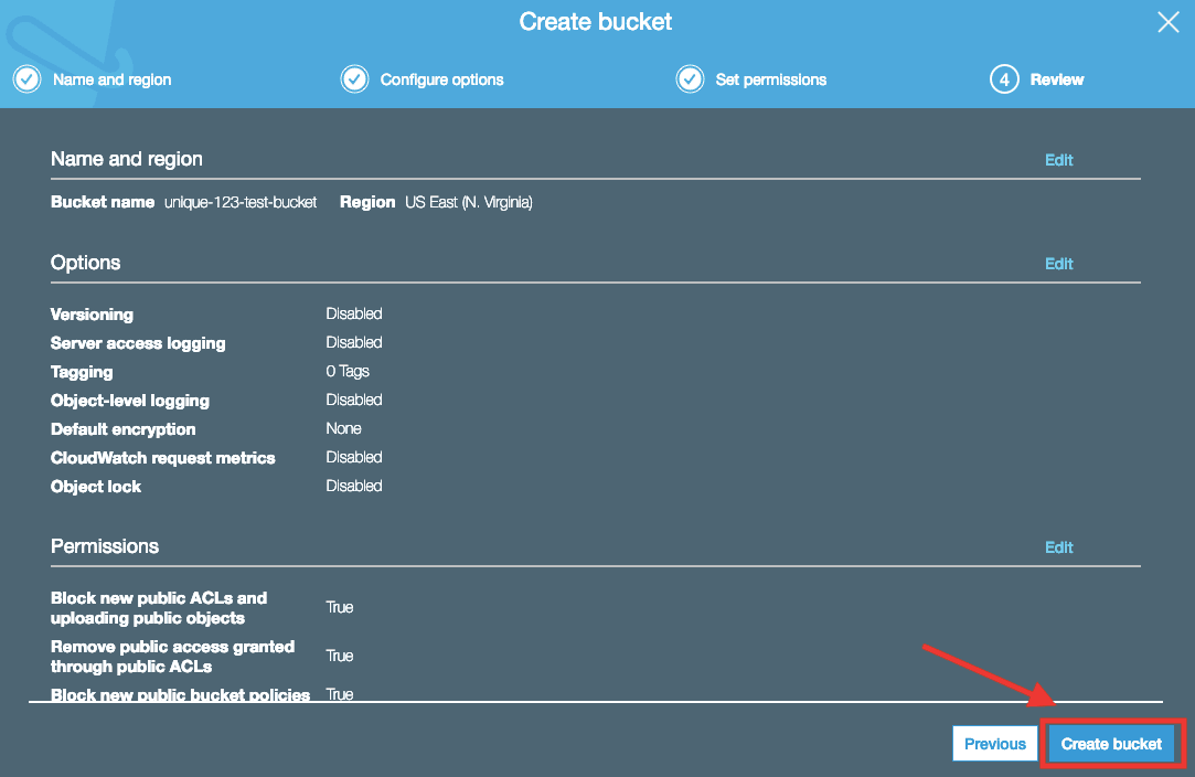 Step 2 - Confirm AWS S3 Bucket creation